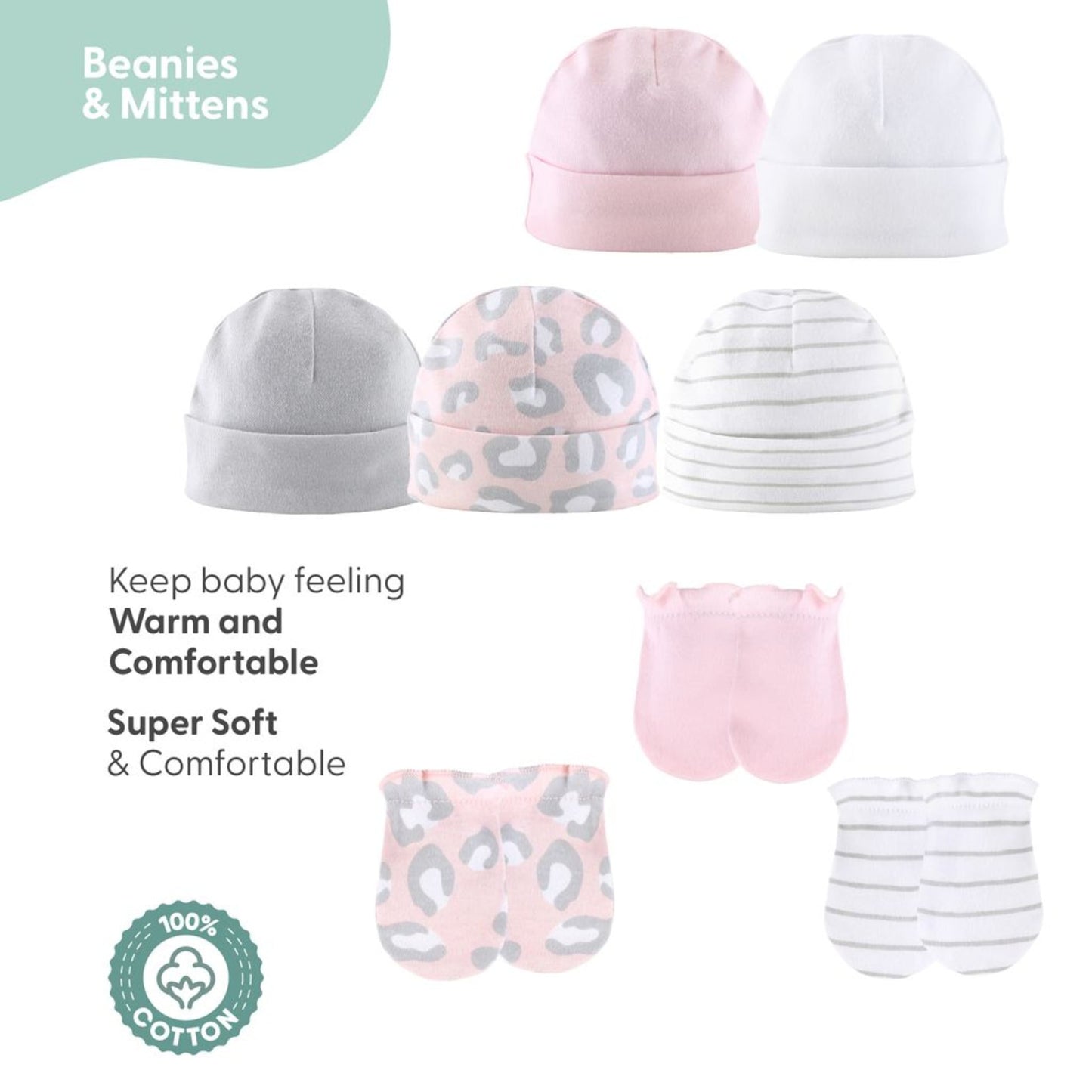 The Peanutshell Newborn Baby Layette Gift Set for Girls, Shower Gift Essentials, Pink Cheetah Print