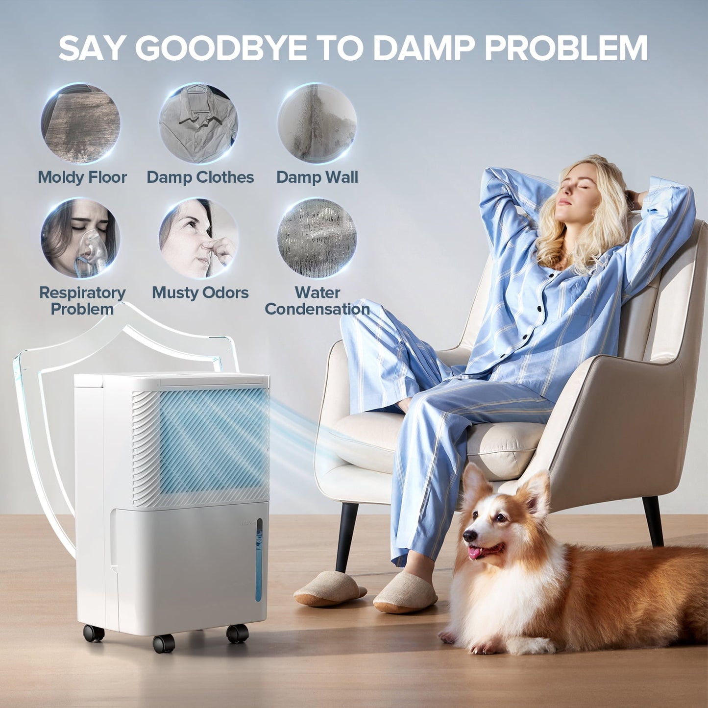 KISSAIR 8 Pint (DOE) Dehumidifier, Max 1000 Sq.ft Coverage Area with Auto Defrost & Drain, 24H Timer, 0.55 gal Water Tank for Basement/Bathroom/Home