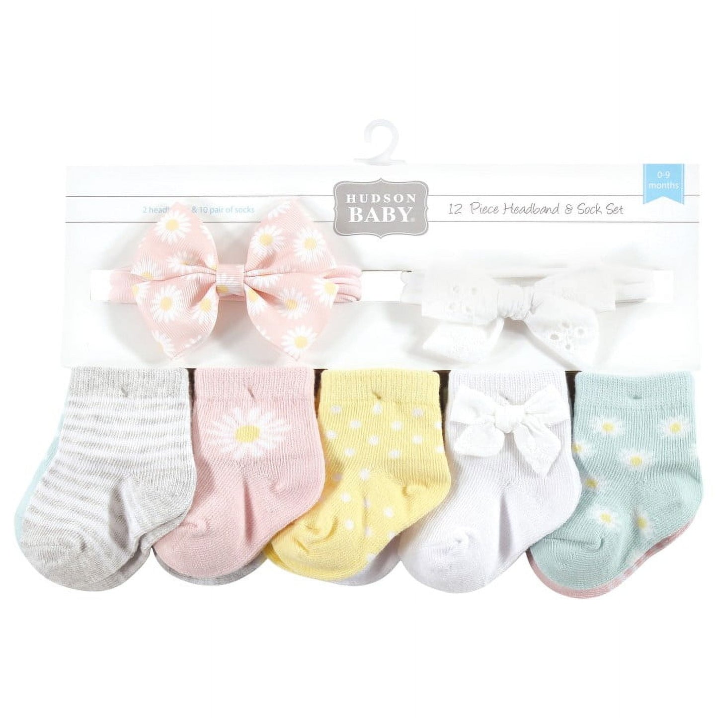 Hudson Baby Infant Girl Sock and Headband 12pc Set, Daisy, 0-9 Months