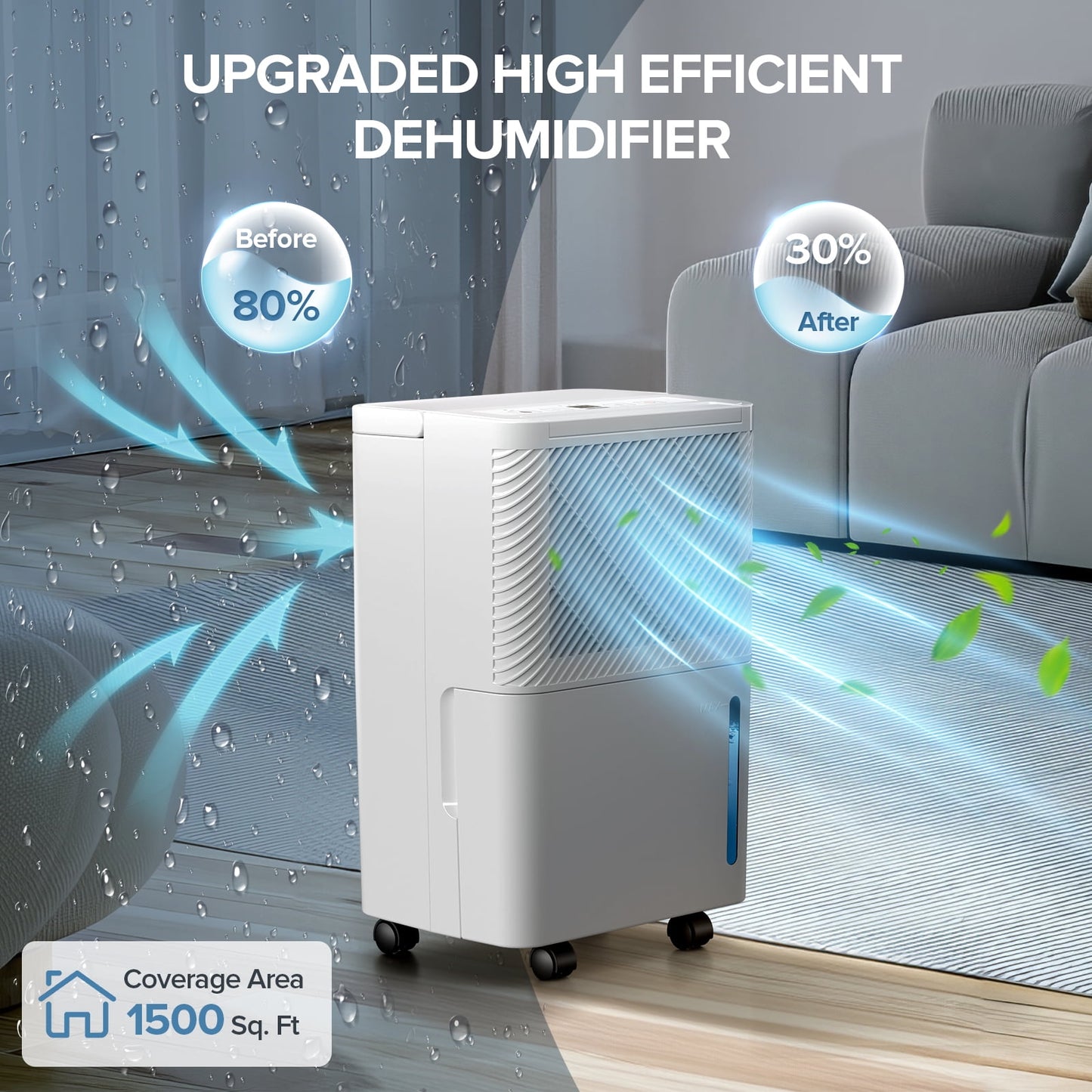 KISSAIR 8 Pint (DOE) Dehumidifier, Max 1000 Sq.ft Coverage Area with Auto Defrost & Drain, 24H Timer, 0.55 gal Water Tank for Basement/Bathroom/Home