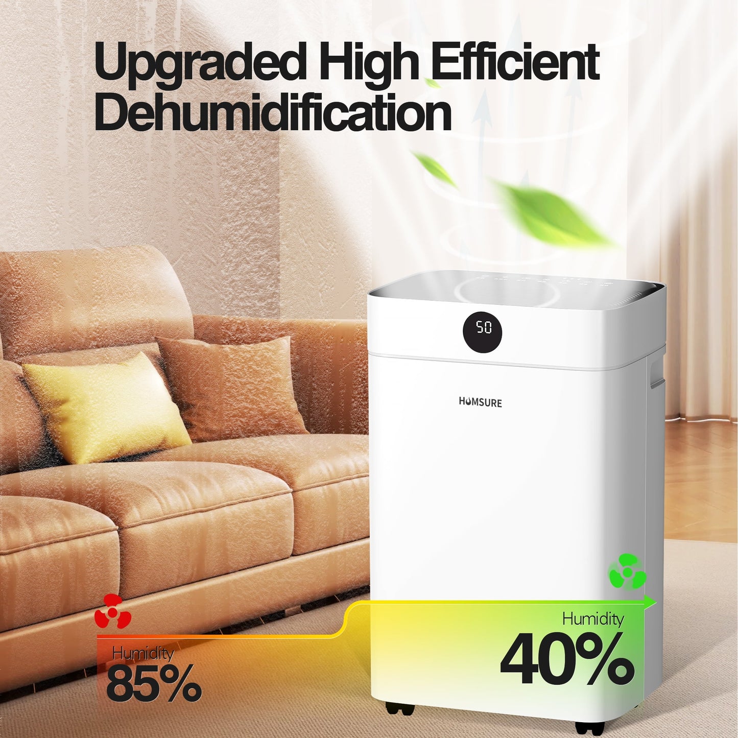 HUMSURE Dehumidifier (DOE Rating 12 pints/day) 50 Pint Max for Basements with Drain Hose, 3,500 Sq. ft. Dehumidifier for Large Home Bathroom and Bedroom