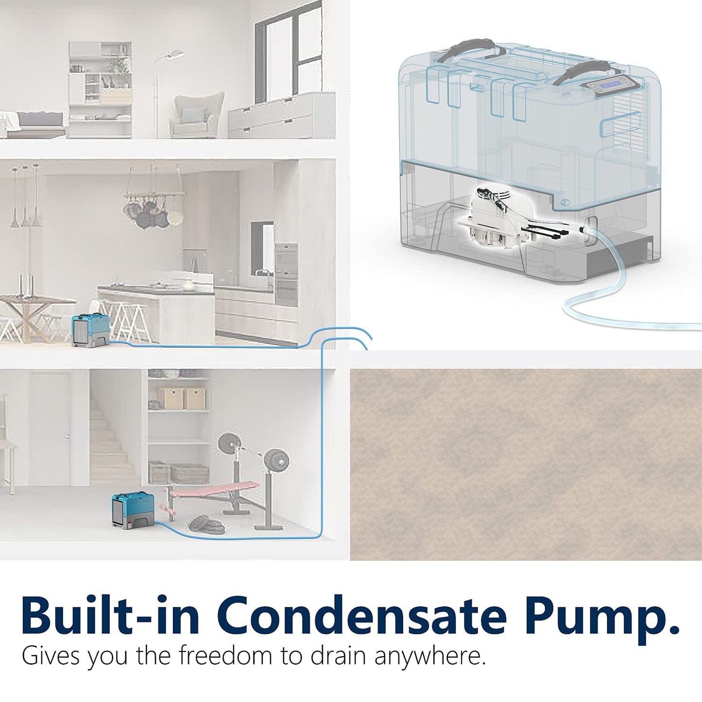 ALORAIR 180 Pints Commercial Dehumidifiers for Crawlspace and Basement Drying, Pump Drain
