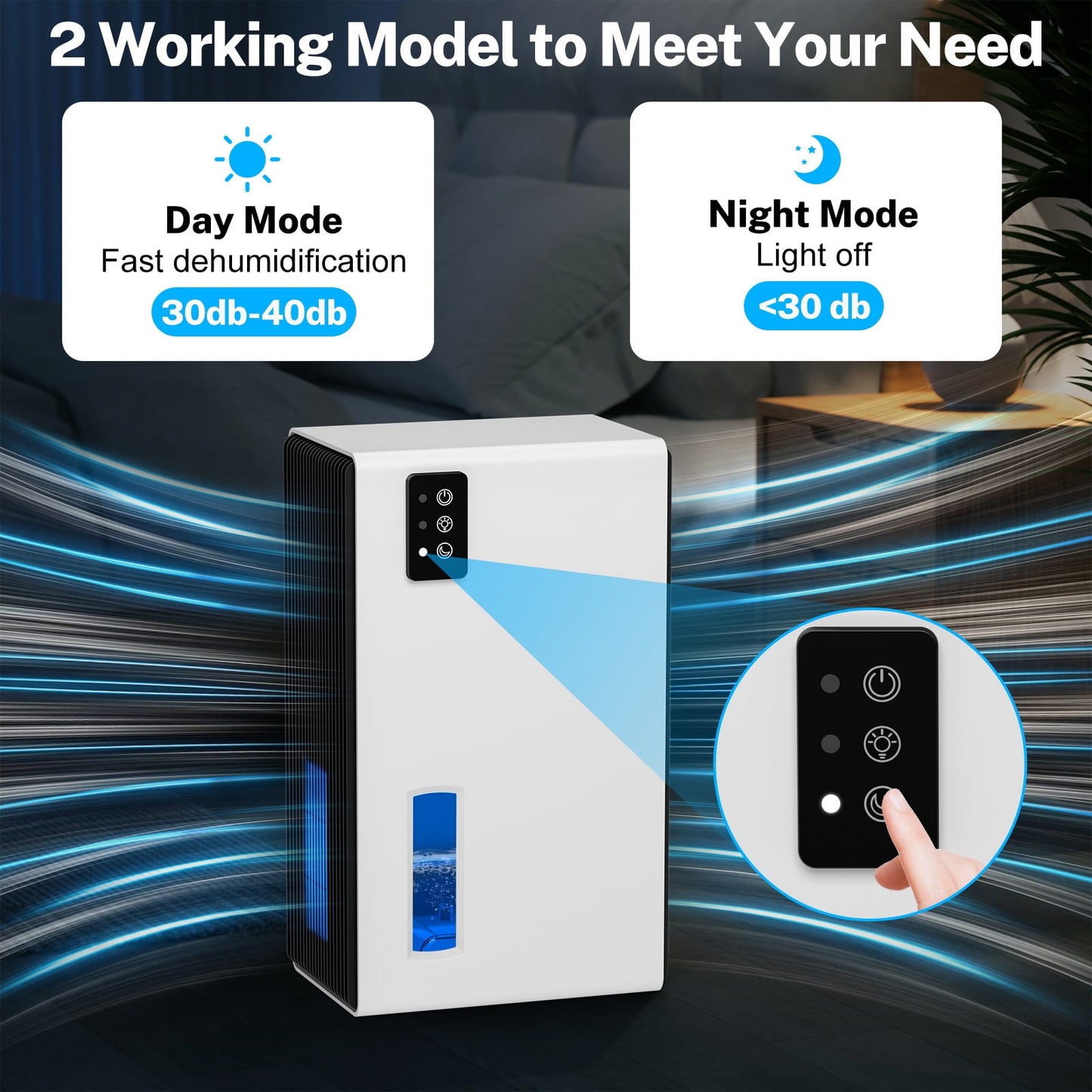 SZRSTH Dehumidifier for Home, 95 oz Water Tank, 800 sq.ft Auto Shut off Small Dehumidifiers for Bathroom Bedroom with 7 Colors LED Light (White)