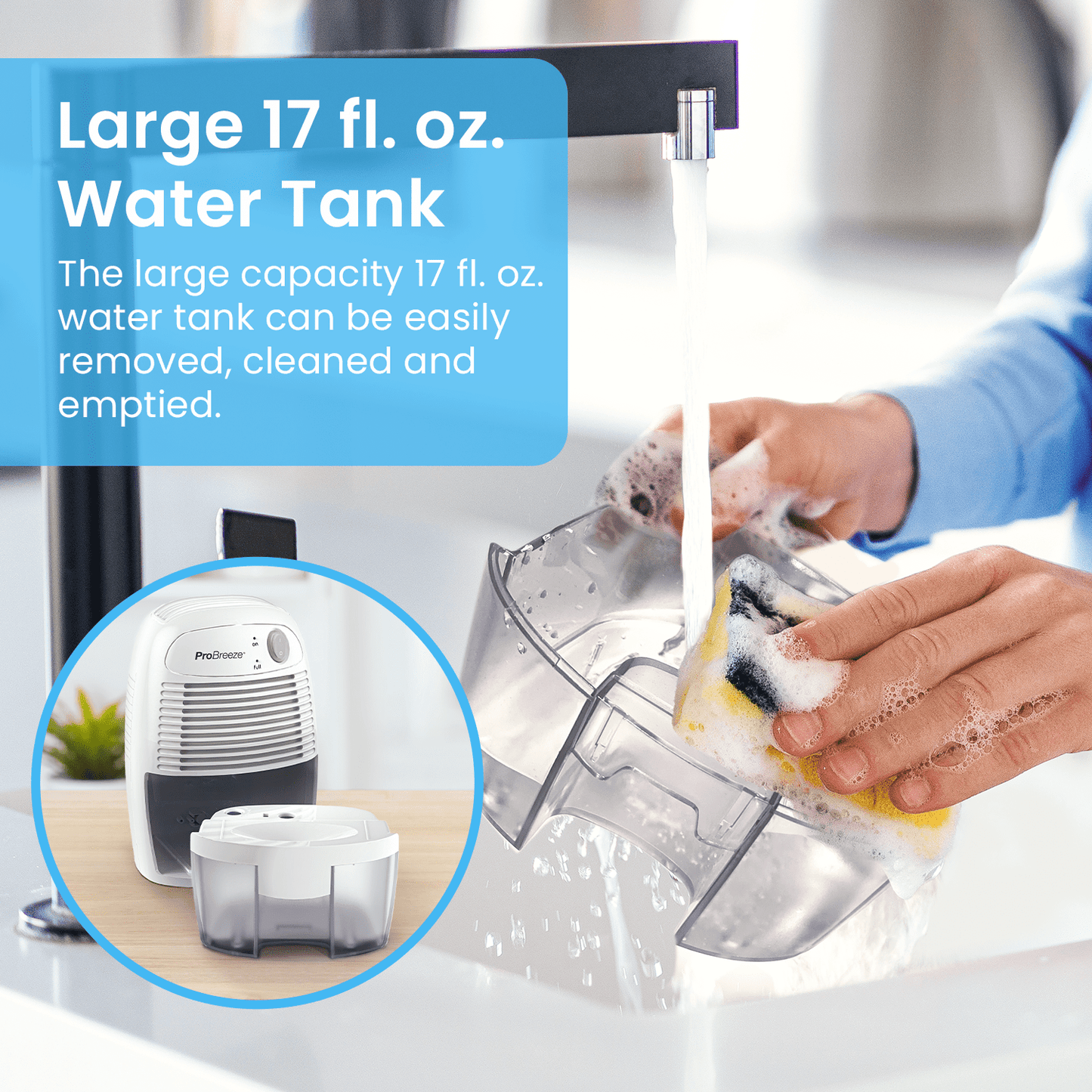 Pro Breeze Mini Portable Dehumidifier, 17oz Ultra Quiet Compact Peltier Dehumidifier, 215 Sqft 1pack