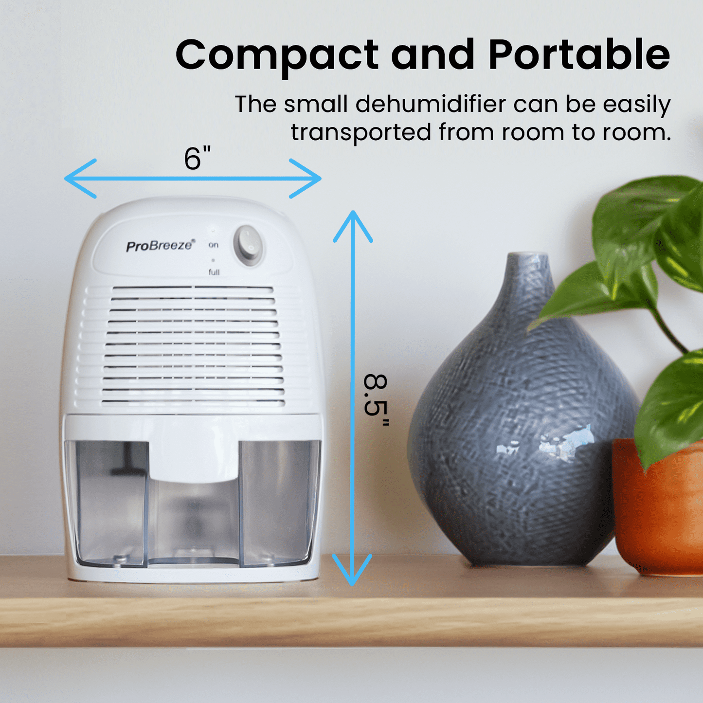 Pro Breeze Mini Portable Dehumidifier, 17oz Ultra Quiet Compact Peltier Dehumidifier, 215 Sqft 1pack