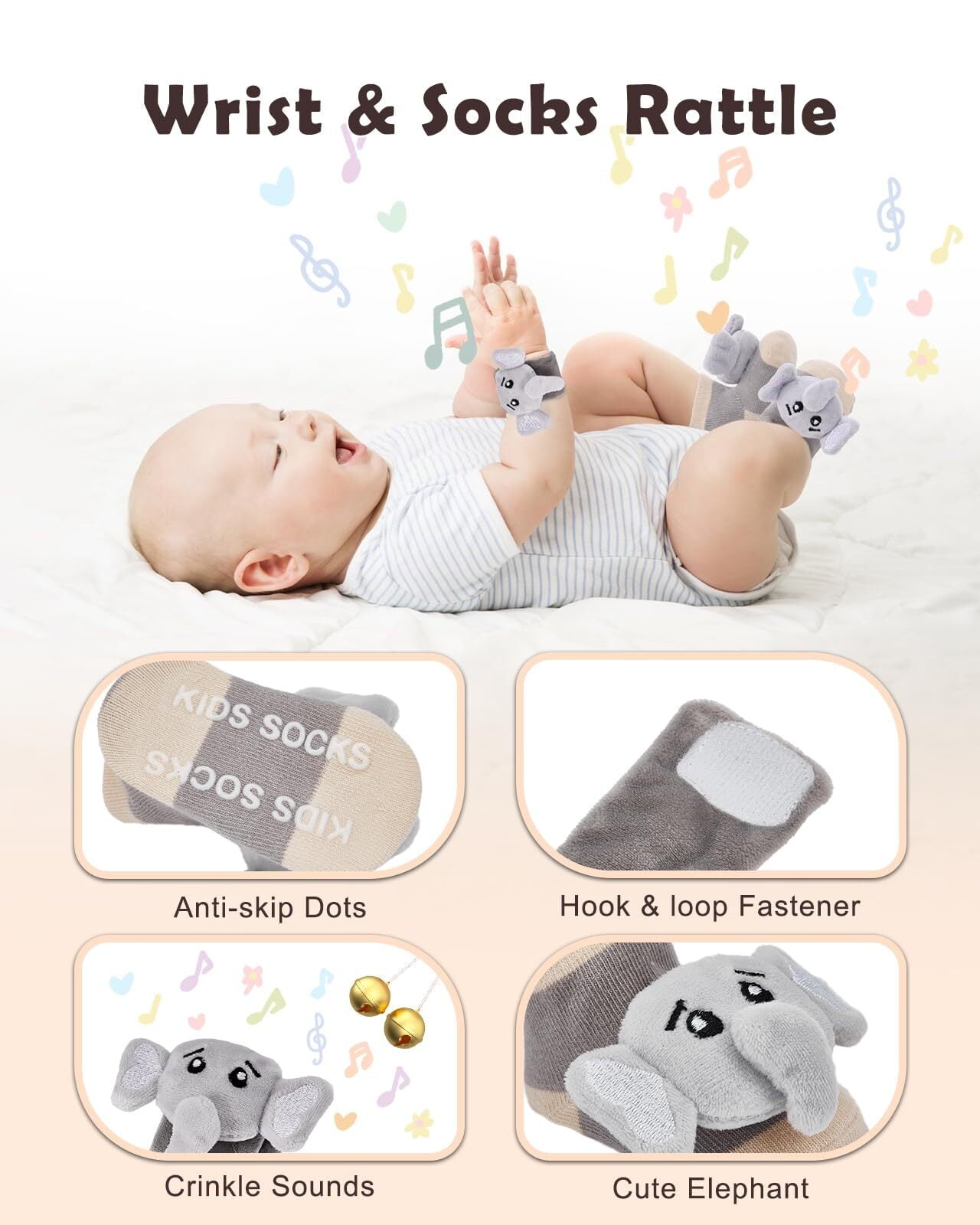 Lictin Baby Gift Set for Boys Girls, 14PCS Baby Shower Gifts, Neutral Newborn Gifts Basket with Baby Blanket, Monthly Milestone Cards, Elephant Security Blanket, Rattle Socks and Wrist