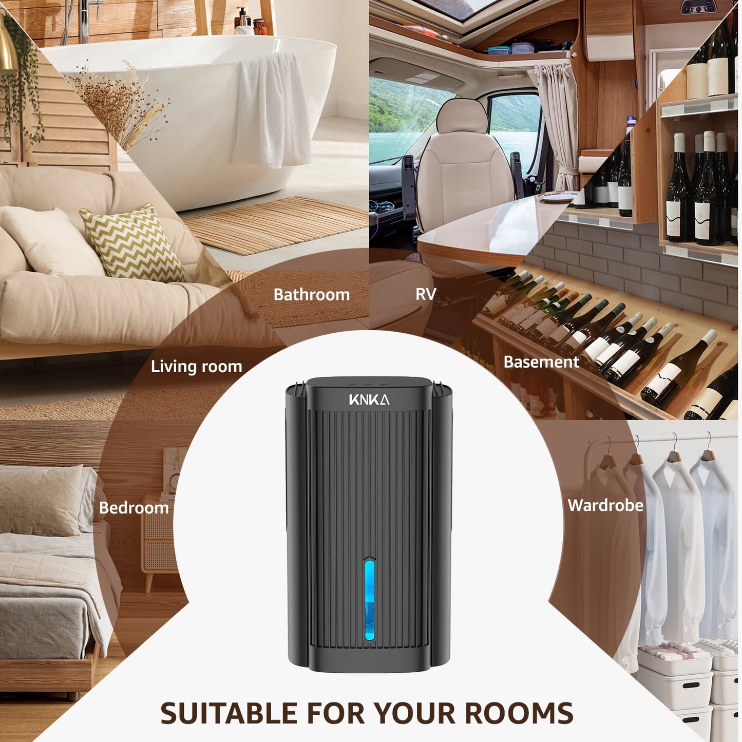 KNKA 2 Pints/Day Dehumidifier for Home - Covers 1000 Sq. ft with Auto Shutoff, 95 oz Tank & 7-Color Night Light - Ideal for Bedroom, Basement, Bathroom, RV (Small & Quiet)
