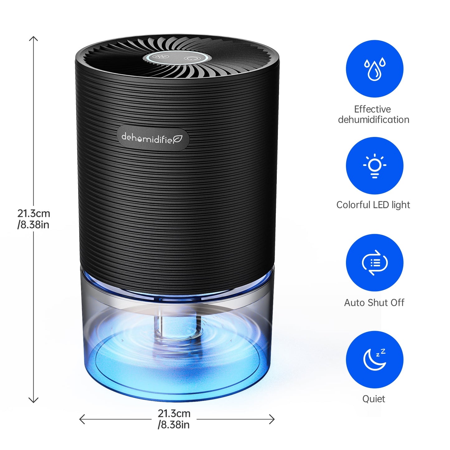 Alrocket Small Dehumidifiers for Bedroom 27oz with Auto-off,7 Colors LED Light up to 215 sq.ft-Black