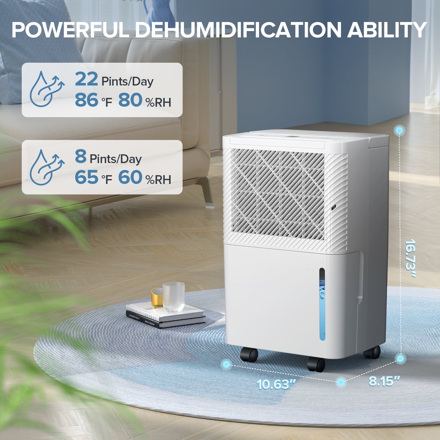 KISSAIR 8 Pint (DOE) Dehumidifier, Max 1000 Sq.ft Coverage Area with Auto Defrost & Drain, 24H Timer, 0.55 gal Water Tank for Basement/Bathroom/Home