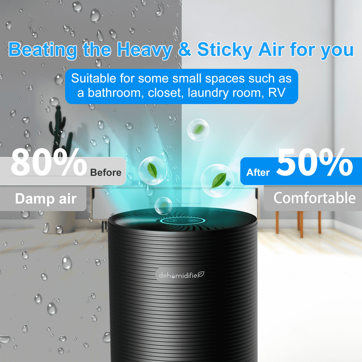 Alrocket Small Dehumidifiers for Bedroom 27oz with Auto-off,7 Colors LED Light up to 215 sq.ft-Black