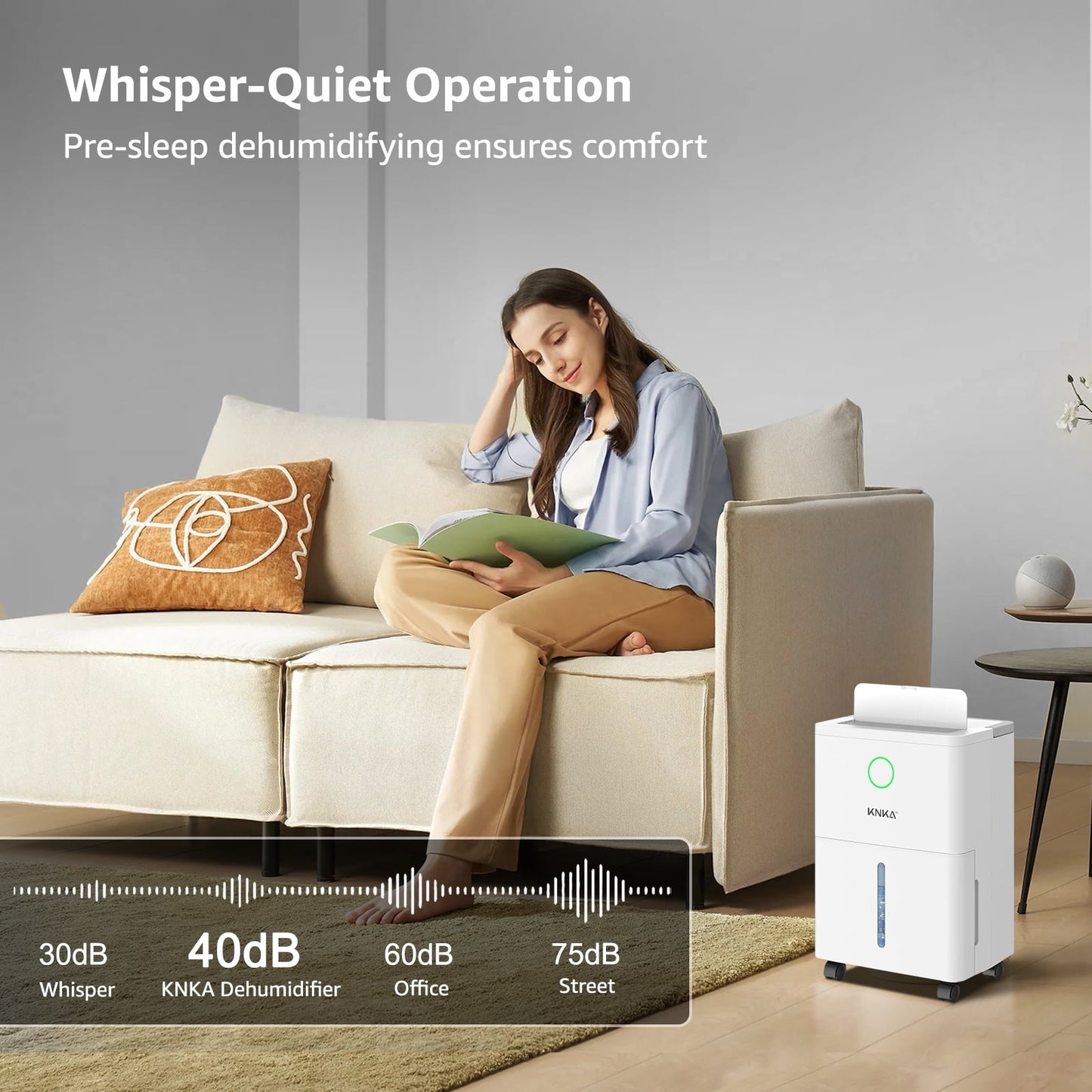KNKA 19 Pints Dehumidifier for Home with Drain Hose, 1300Sq.Ft., Smart Humidity Control, LCD Display