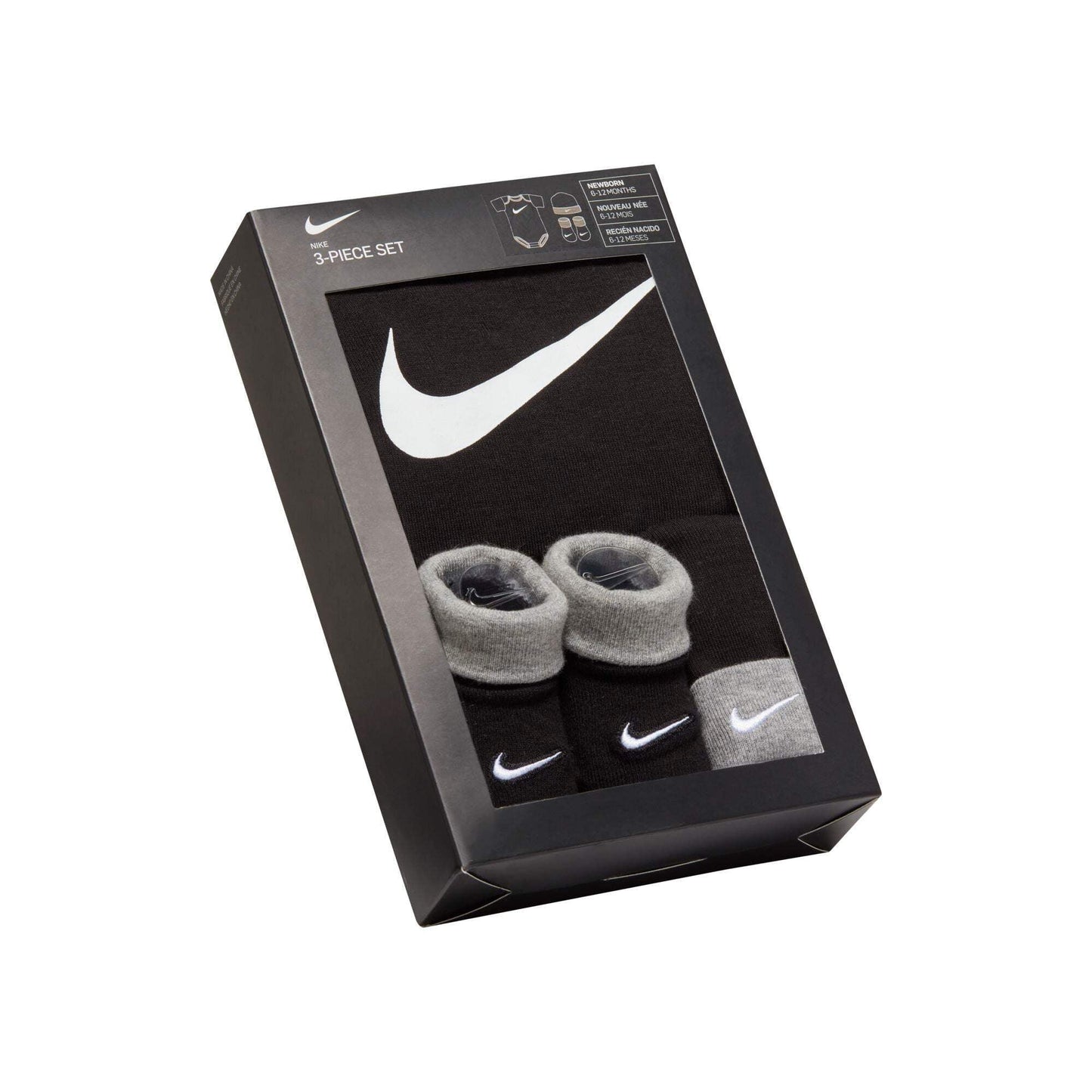 Nike Baby Hat, Bodysuit and Booties 3-Piece Gift Box Set, Black 6-12M