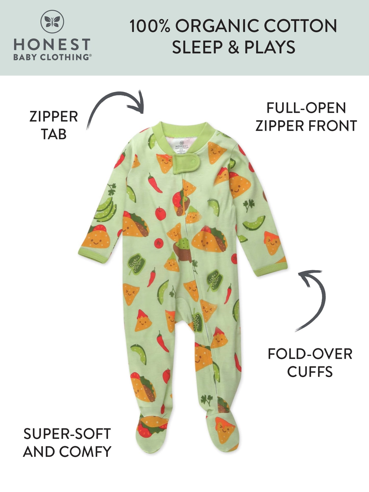 Honest Baby Clothing Organic Cotton Baby Boy/Girl Sleep N Play, Sizes Newborn-9 Months