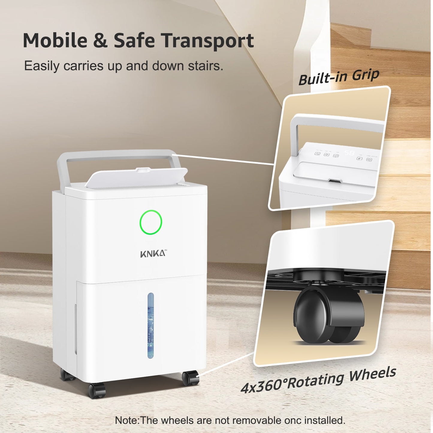KNKA 19 Pints Dehumidifier for Home with Drain Hose, 1300Sq.Ft., Smart Humidity Control, LCD Display