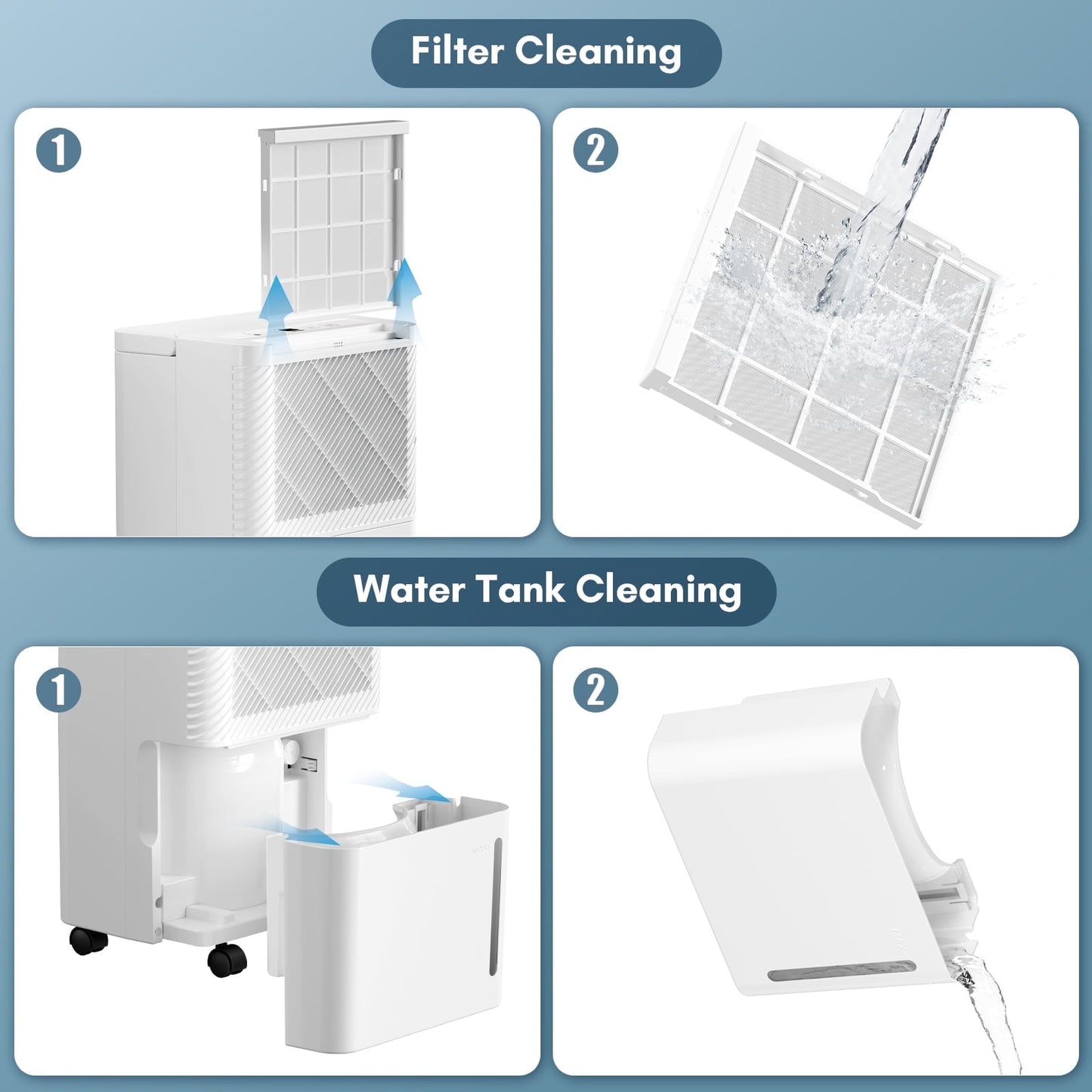 KISSAIR 8 Pints Portable Dehumidifiers, Max 1000 Sq. ft Coverage Area, Auto Shut off, 24H Timer, 2.1L Water Tank, Drain Hose, Dehumidifier for Room/Bathroom/Basement