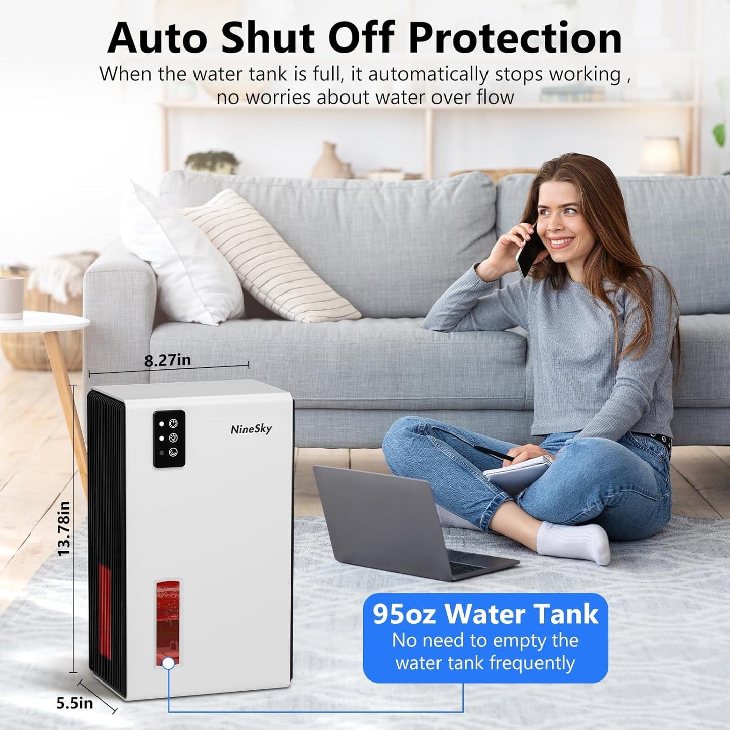 SZRSTH Dehumidifier for Home, 95 oz Water Tank, 800 sq.ft Auto Shut off Small Dehumidifiers for Bathroom Bedroom with 7 Colors LED Light (White)