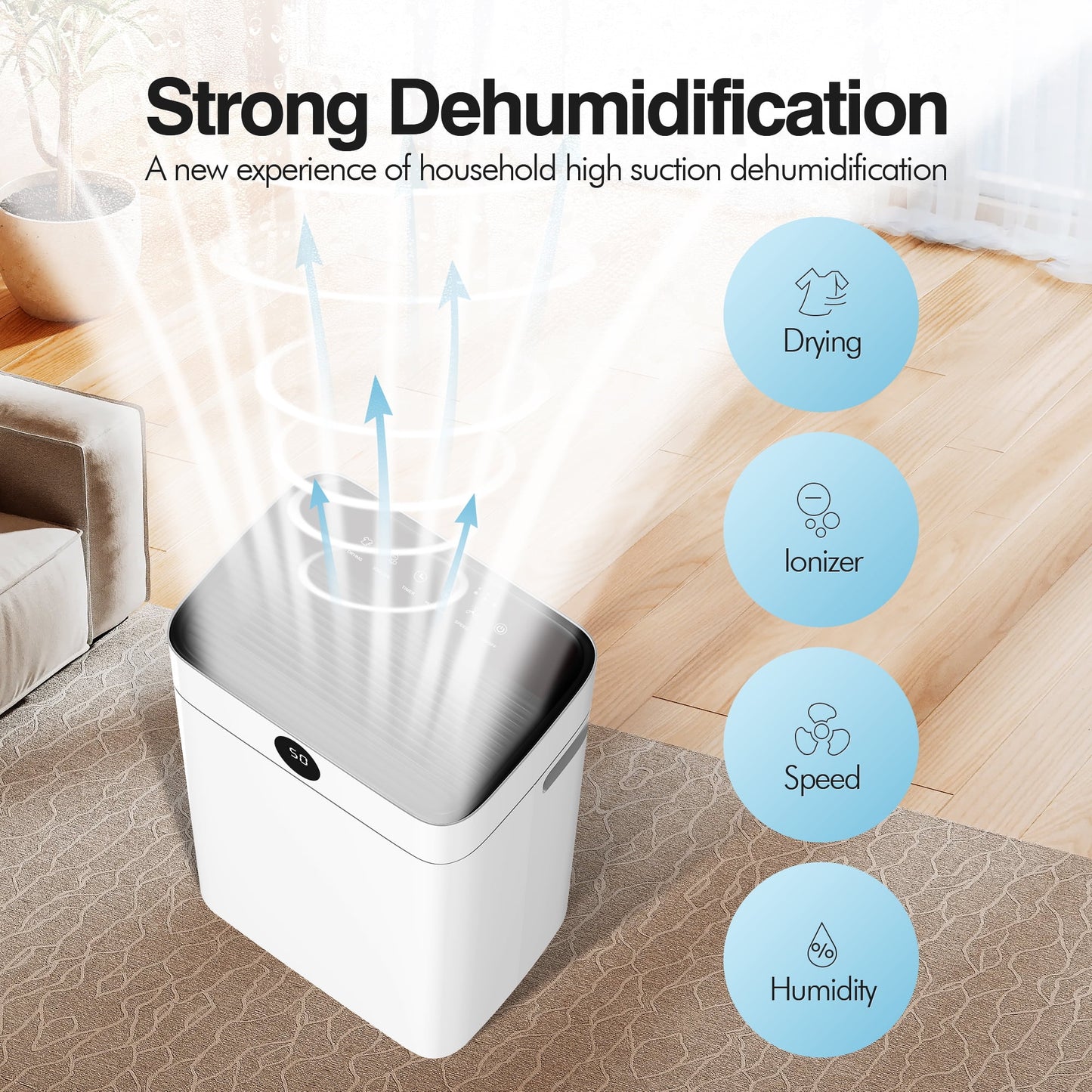 HUMSURE Dehumidifier (DOE Rating 12 pints/day) 50 Pint Max for Basements with Drain Hose, 3,500 Sq. ft. Dehumidifier for Large Home Bathroom and Bedroom
