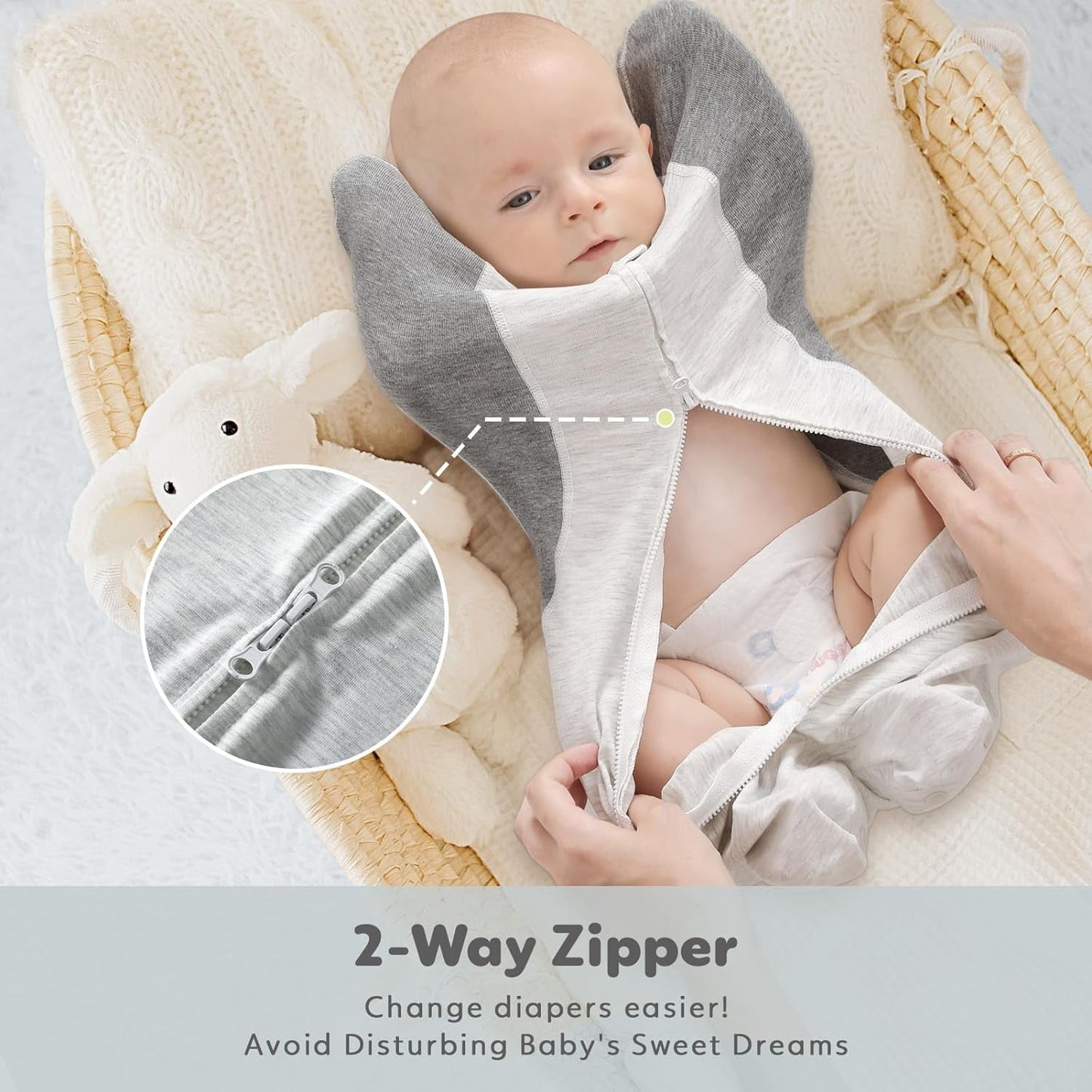KIDIRA Swaddle for Newborns, Baby Swaddles 0-3 Months 5-13lb, Promotes Healthy Hip Development, 2-Way Zipper & Foot Buttons, 1Pack