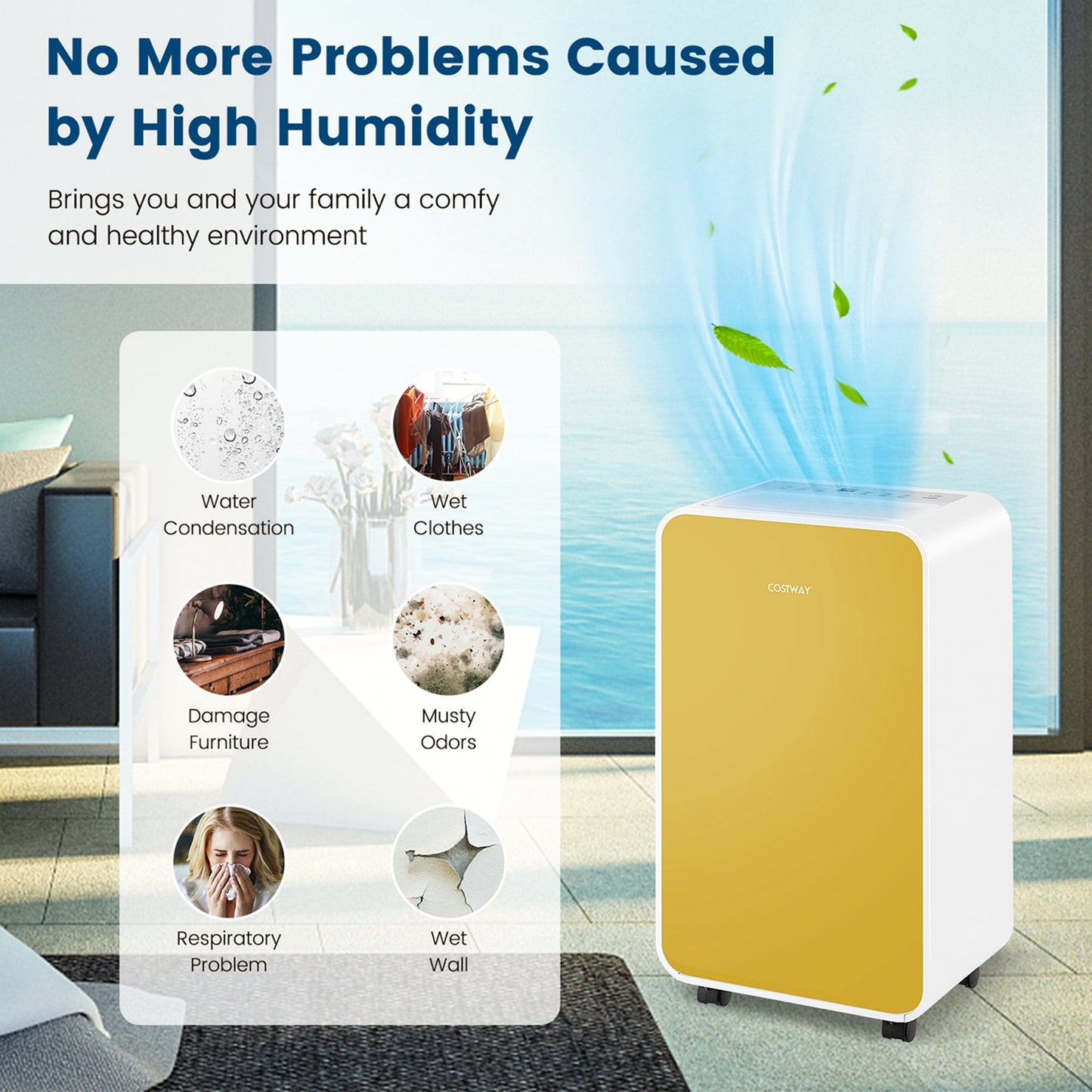 Costway 32 pt 2500 sq ft Dehumidifier in Yellow - Portable