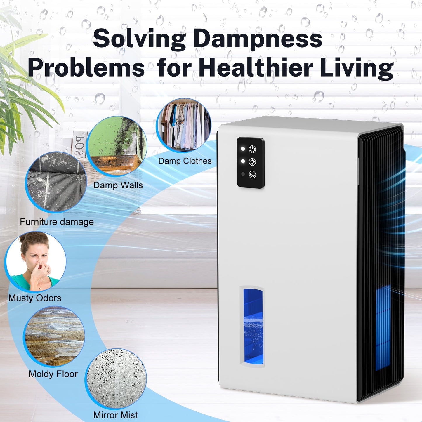 SZRSTH Dehumidifier for Home, 95 oz Water Tank, 800 sq.ft Auto Shut off Small Dehumidifiers for Bathroom Bedroom with 7 Colors LED Light (White)