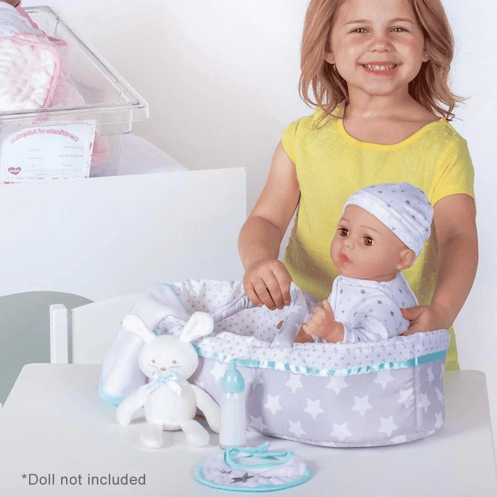 Adora Adoption Babies Essentials Gift Set with Doll Clothes, Milk Bottle, Diaper, Bassinet, Bib and Micro-Fleece Blanke, Birthday Gift for Ages 3+ - Sweet Star