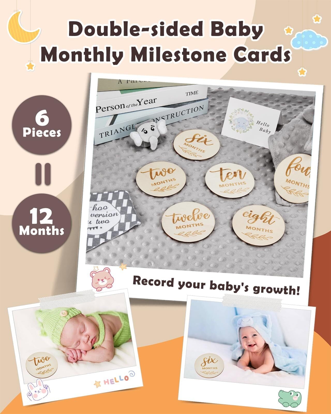 Lictin Baby Gift Set for Boys Girls, 14PCS Baby Shower Gifts, Neutral Newborn Gifts Basket with Baby Blanket, Monthly Milestone Cards, Elephant Security Blanket, Rattle Socks and Wrist