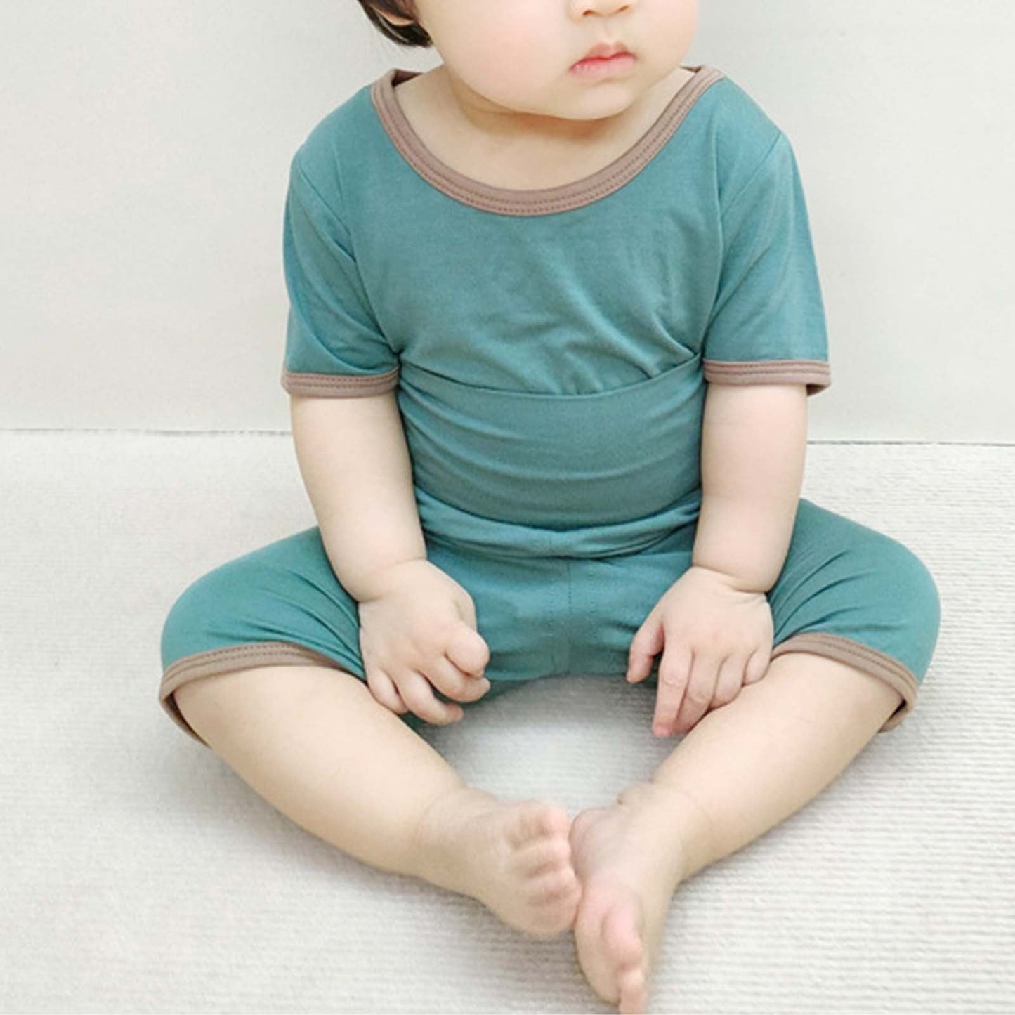 Unisex Baby Romper Jumpsuit Organic Cotton One-piece Summr Short Sleeve Shortall Toddler Boys Girls Casual Solid Coverall Overalls Green qILAKOG Size 6-10 Months