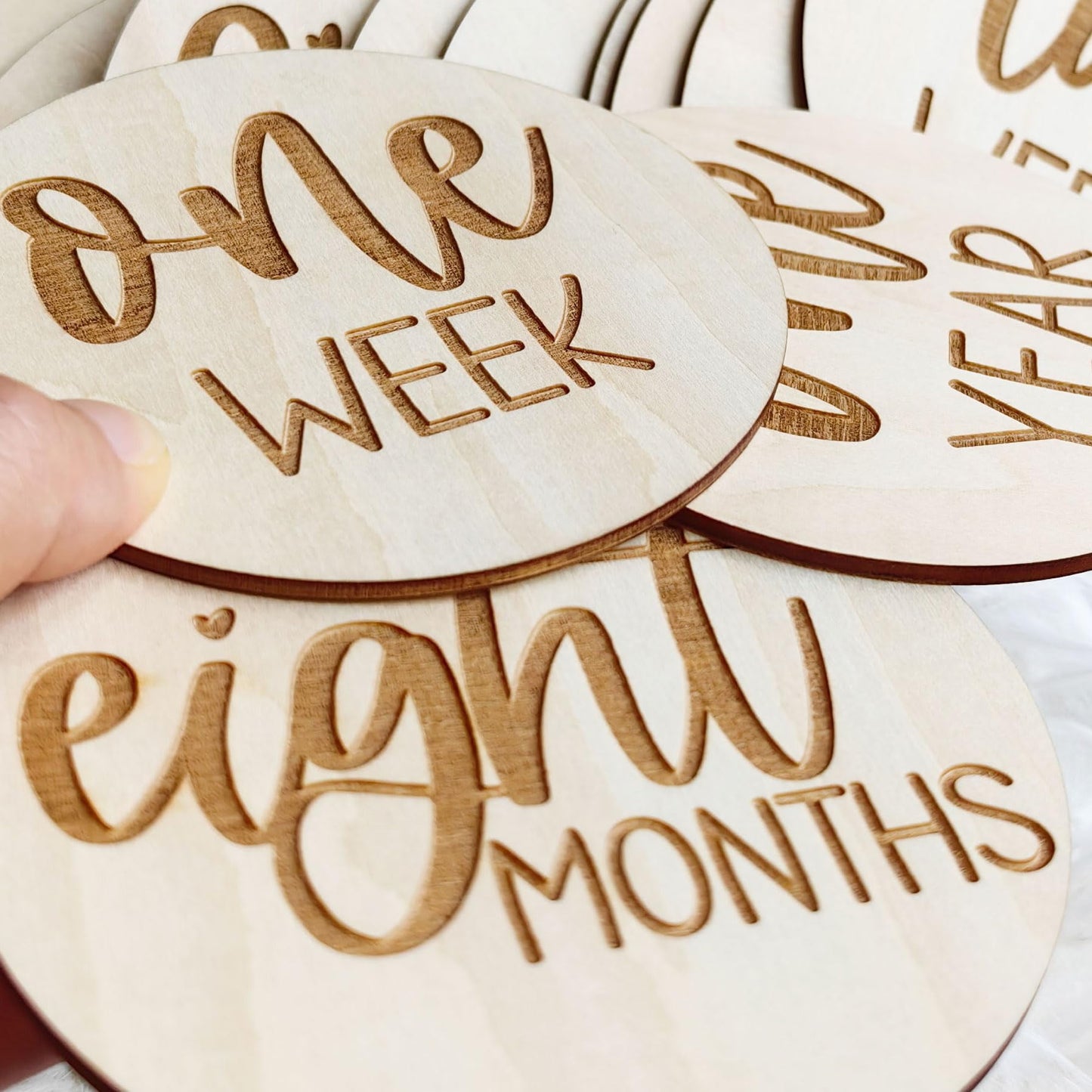 Monthly Baby Milestone Cards 16 Wooden Milestone Discs Includes Birth Announcement Sign Baby Shower/Gift Set, Baby Monthly Milestone Props Perfect for Newborn to Age 1 | Baby Shower/Gift Set