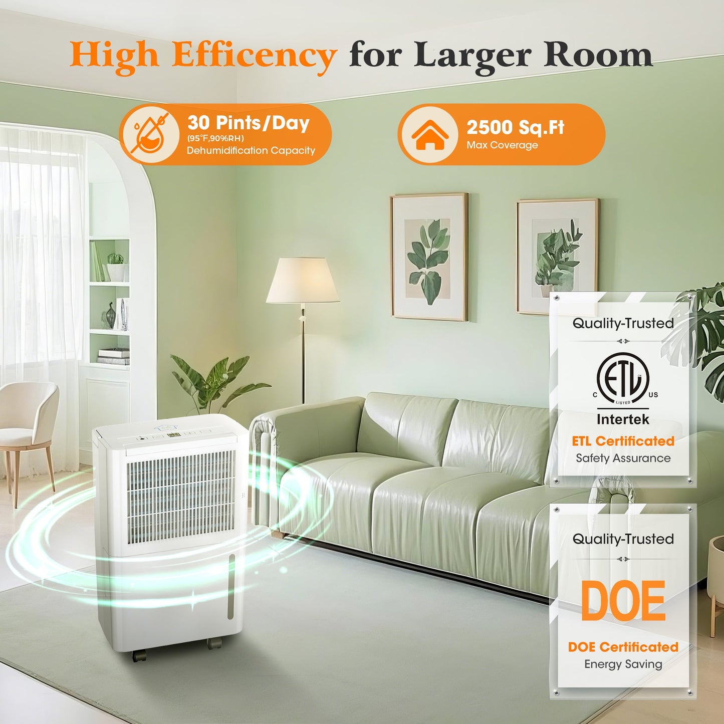 MF Studio 8 Pints Dehumidifier for 2500 Sq. Ft Home Basement with Drain Hose, 0.58 Gal Water Tank, Overflow Protection, Auto Defrost & Drain, White