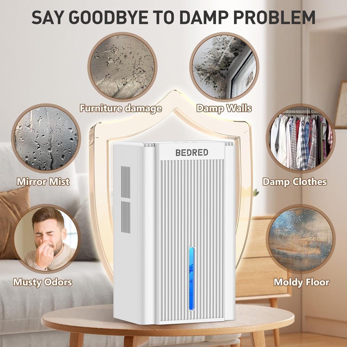Dehumidifier, suitable for a 1000-square-foot home - quiet, automatic off, 7-color comfortable ambient light
