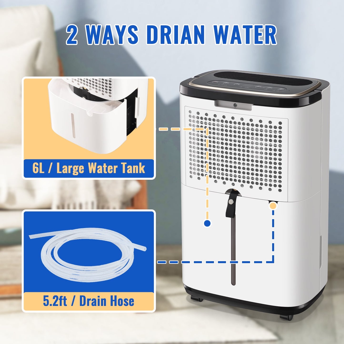 Dehumidifiers 50 Pints Max for 4500 Sq ft for Basements Home with Drain Hose, 24Timer, New