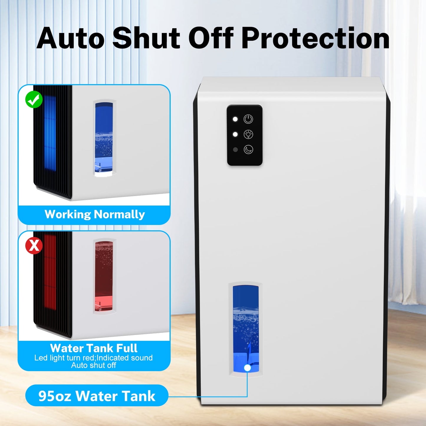SZRSTH Dehumidifier for Home, 95 oz Water Tank, 800 sq.ft Auto Shut off Small Dehumidifiers for Bathroom Bedroom with 7 Colors LED Light (White)