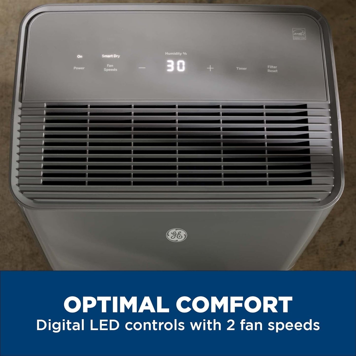 GE 50 pt. Dehumidifier for Wet Rooms up to 1500 sq. ft. with Built-in Pump in Grey, ENERGY STAR