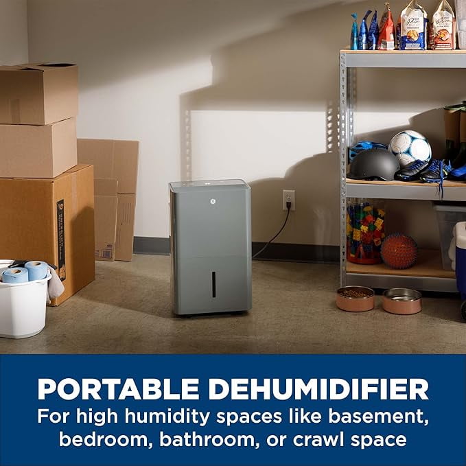 GE 50 pt. Dehumidifier for Wet Rooms up to 1500 sq. ft. with Built-in Pump in Grey, ENERGY STAR