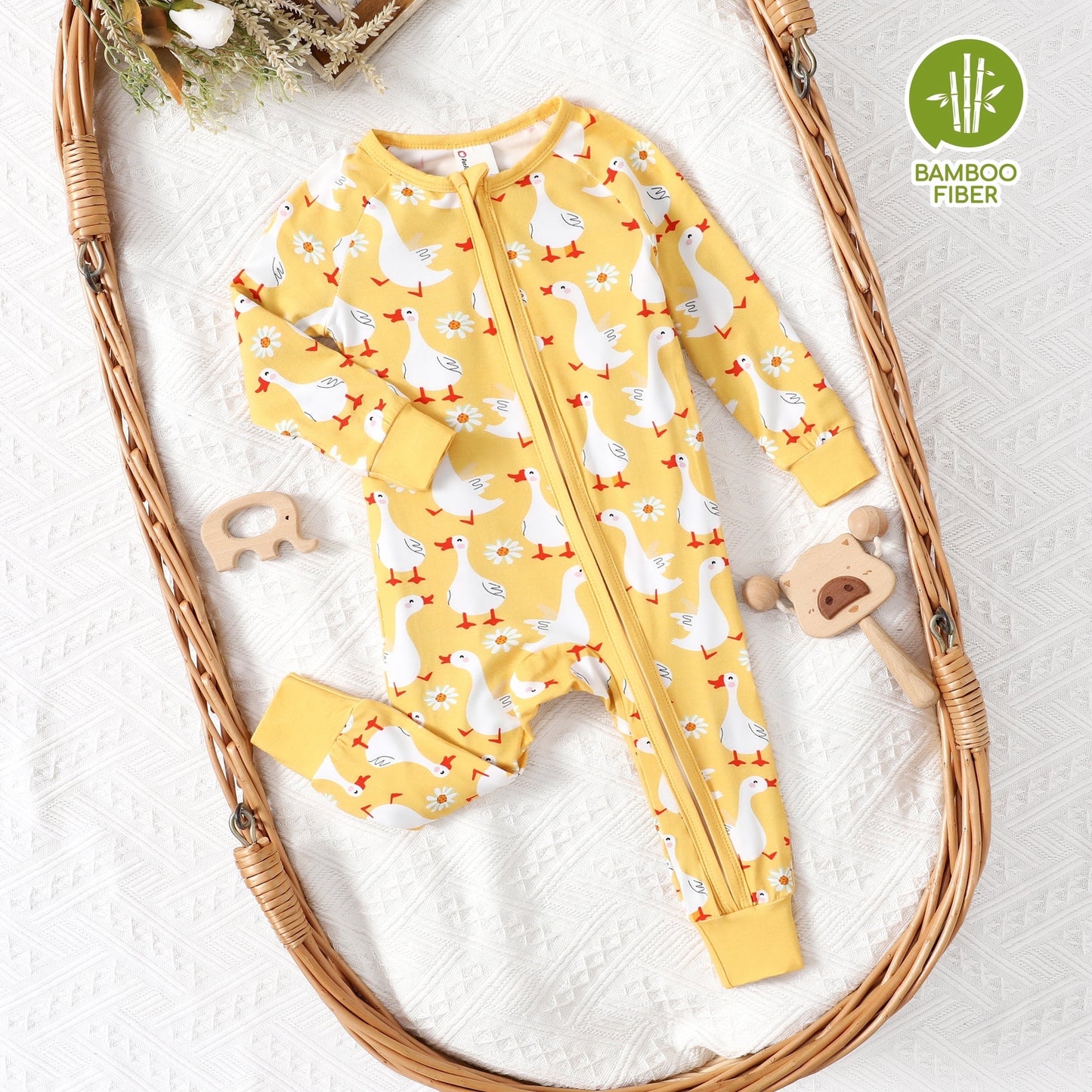 PatPat Bamboo Baby Pajamas Baby Boy Girl Pajamas Gift Snug Fit Long-Sleeved Zipper Baby Bodysuits for Newborn,0-3 Months