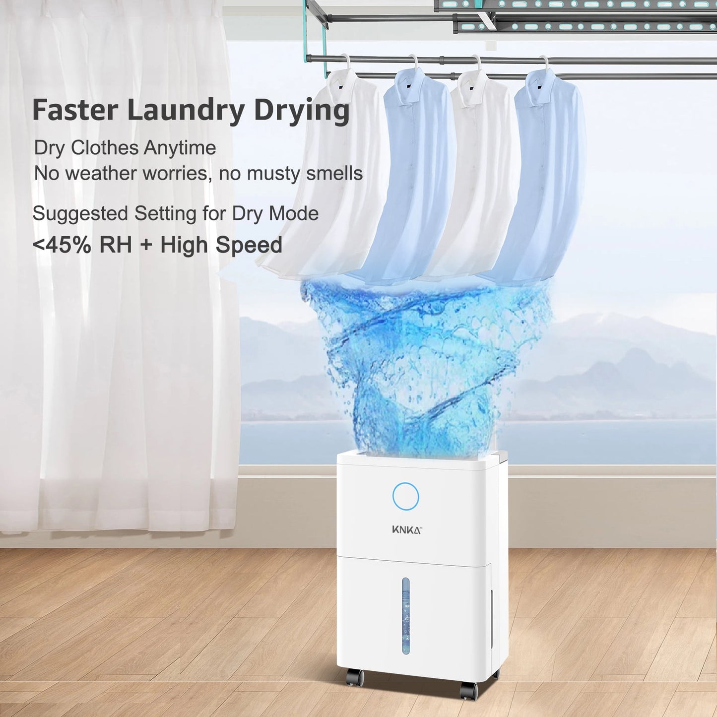 KNKA 19 Pints Dehumidifier for Home with Drain Hose, 1300Sq.Ft., Smart Humidity Control, LCD Display