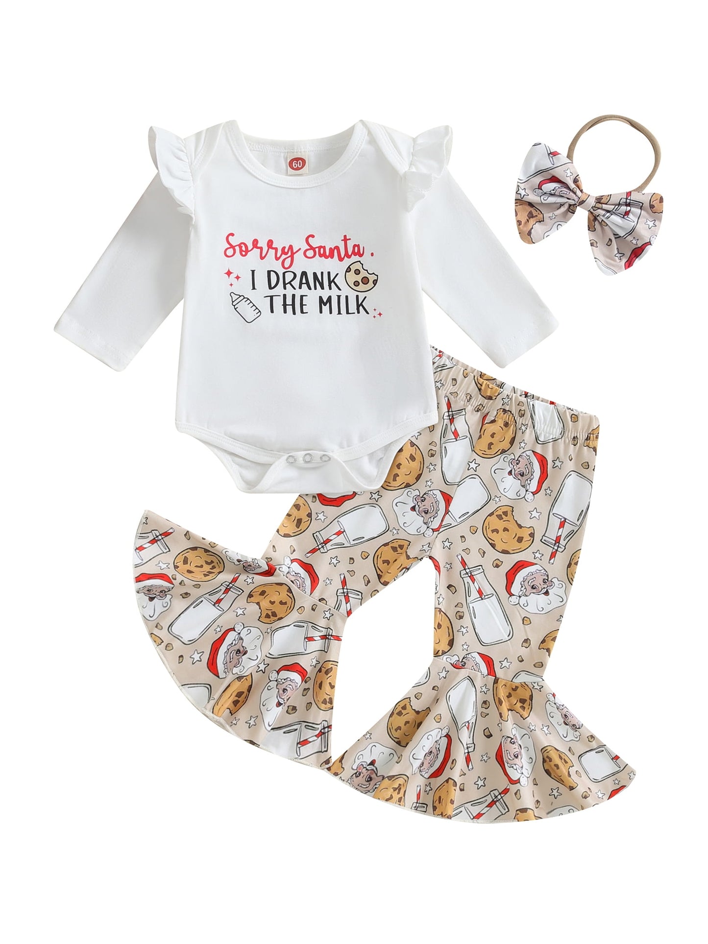 Newborn Baby Girls Clothes Christmas Outfits 3M 6M 12M Ruffle Long Sleeve Romper with Pants Headband Set