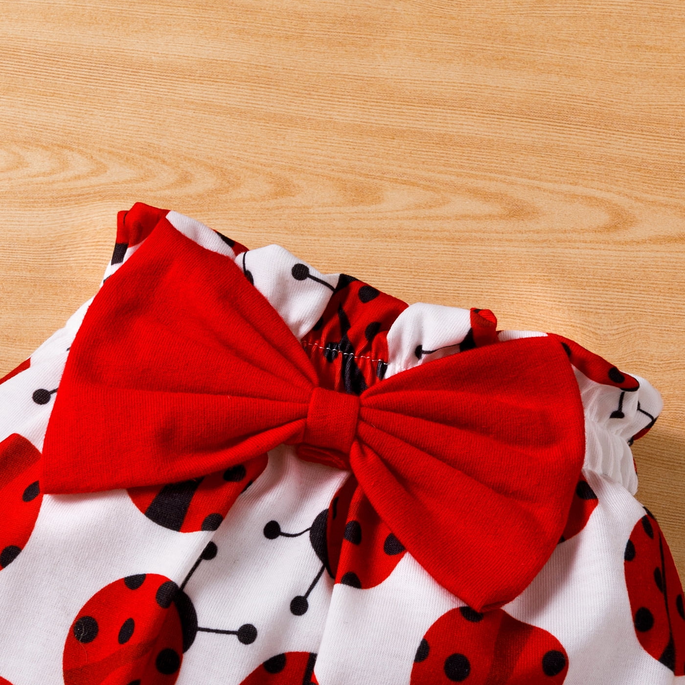 PatPat 3pcs Baby Girl Ladybug Long Sleeve Romper and Bowknot Trousers Set,Fall Clothes Newborn Outfit,0-18 Month