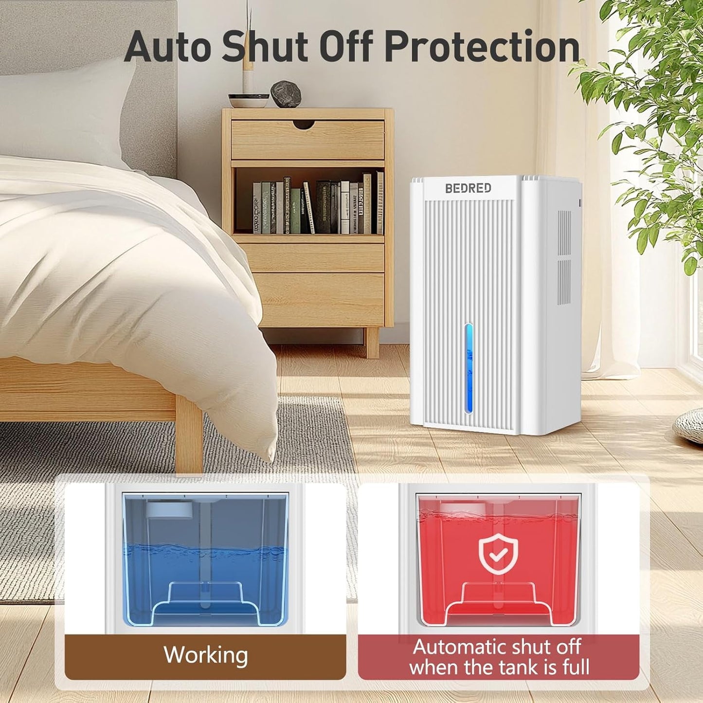 Dehumidifier, suitable for a 1000-square-foot home - quiet, automatic off, 7-color comfortable ambient light