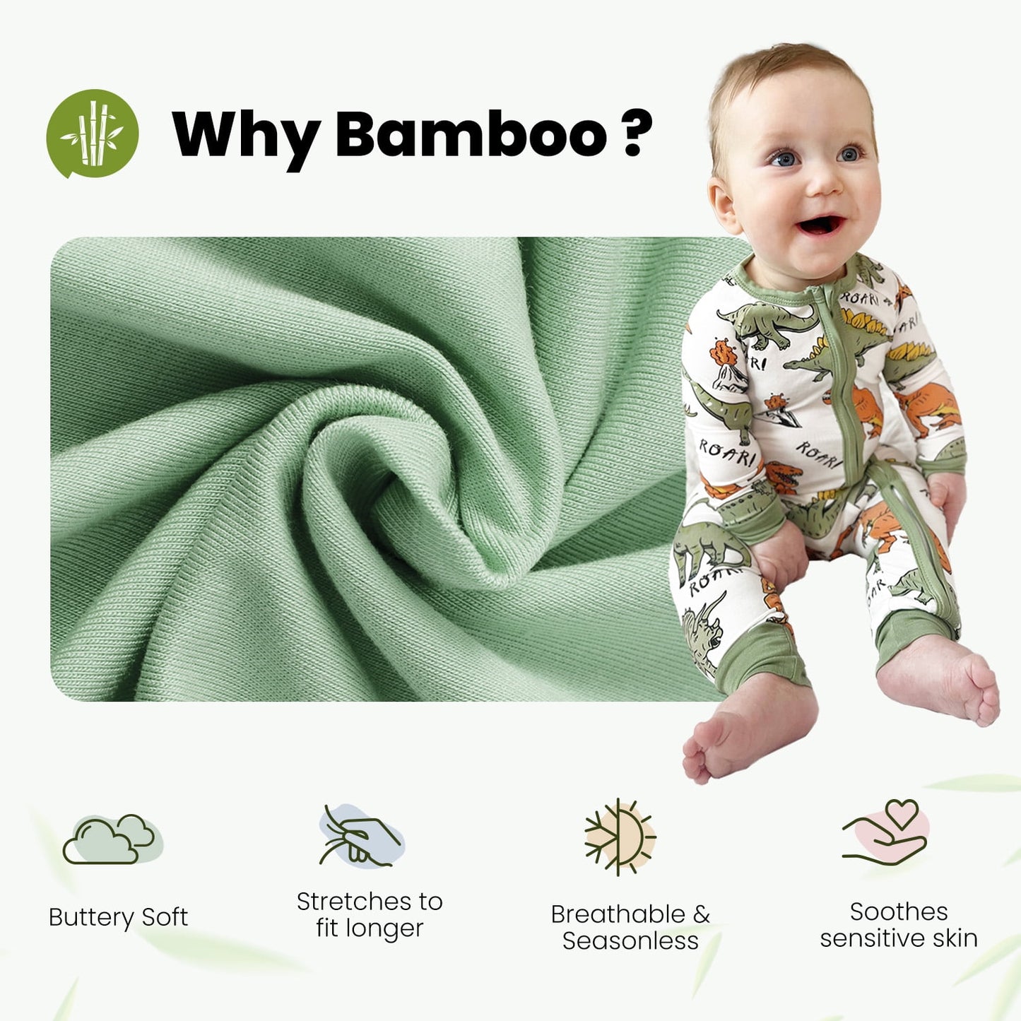 PatPat Bamboo Baby Pajamas Baby Boy Girl Pajamas Gift Snug Fit Long-Sleeved Zipper Baby Bodysuits for Newborn,0-3 Months