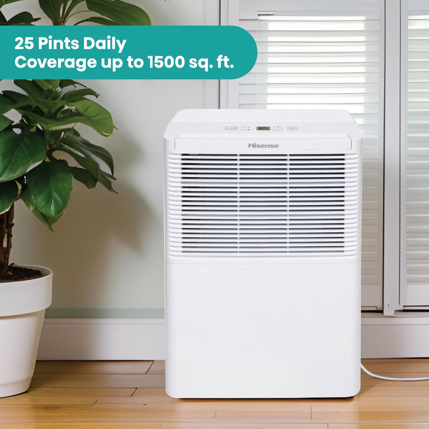 Hisense 25 pt 1500 sq ft Dehumidifier - Energy Efficient, Automatic Shut Off, Adjustable Humistat
