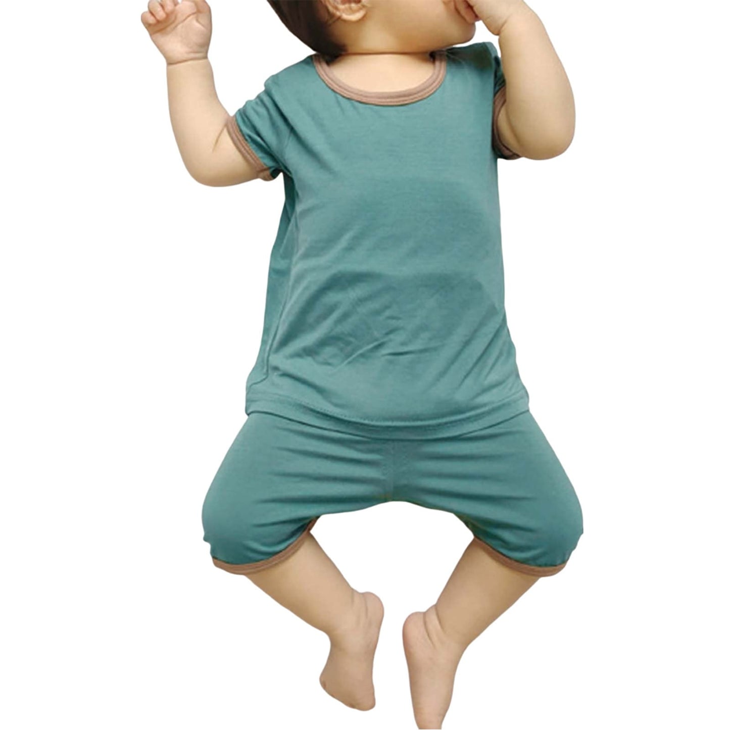 Unisex Baby Romper Jumpsuit Organic Cotton One-piece Summr Short Sleeve Shortall Toddler Boys Girls Casual Solid Coverall Overalls Green qILAKOG Size 6-10 Months