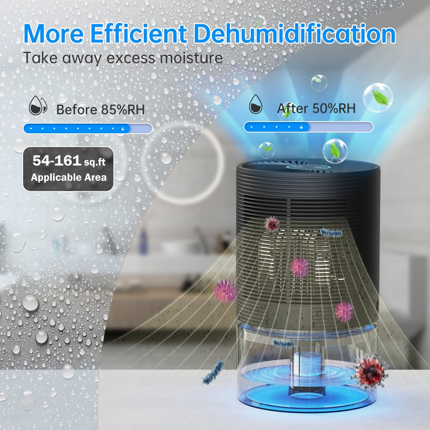 Alrocket Small Dehumidifiers for Bedroom 27oz with Auto-off,7 Colors LED Light up to 215 sq.ft-Black
