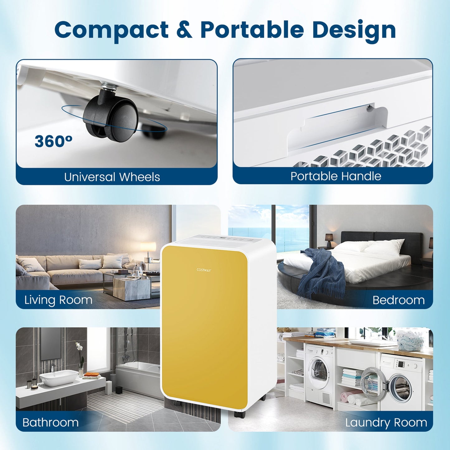 Costway 32 pt 2500 sq ft Dehumidifier in Yellow - Portable