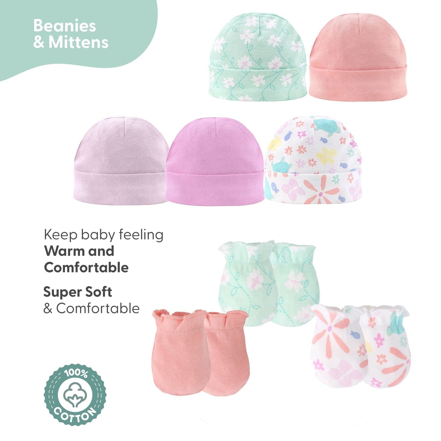 The Peanutshell Newborn Baby Girls Layette Gift Set, Ocean Flower, 0-3 Months, 23-Piece