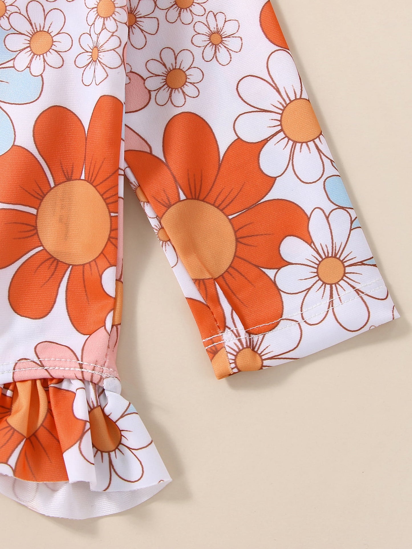 Baby Girls Swimsuit One Piece Floral Zipper Ruffle Bathing Suit Rash Guard Long Sleeve Summer Beach Swimwear