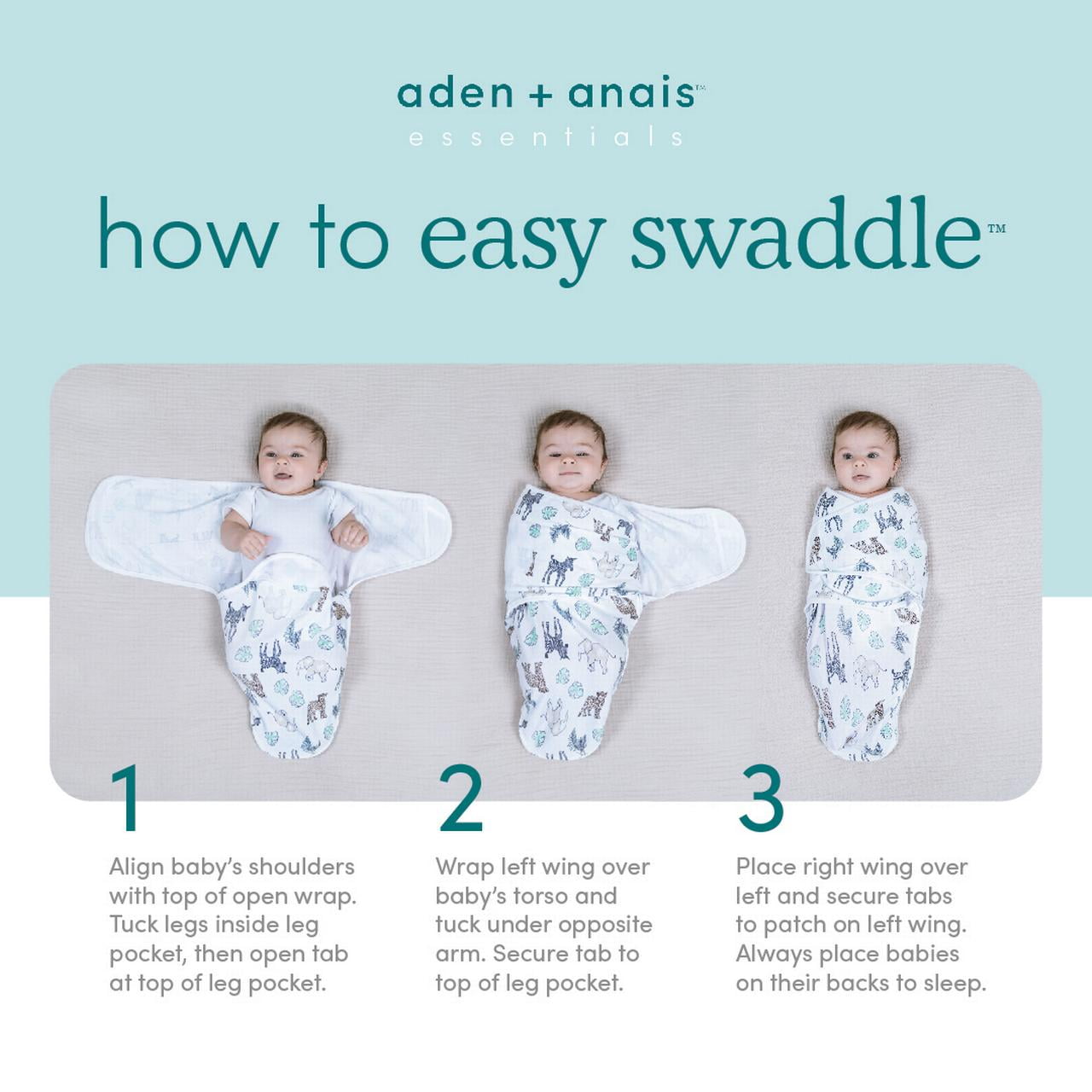 Aden + Anais™ Essentials Wrap Swaddles, Cotton, Fairy Tale Flowers, Girls, Newborn, 0-3 Mo, 2-Pack