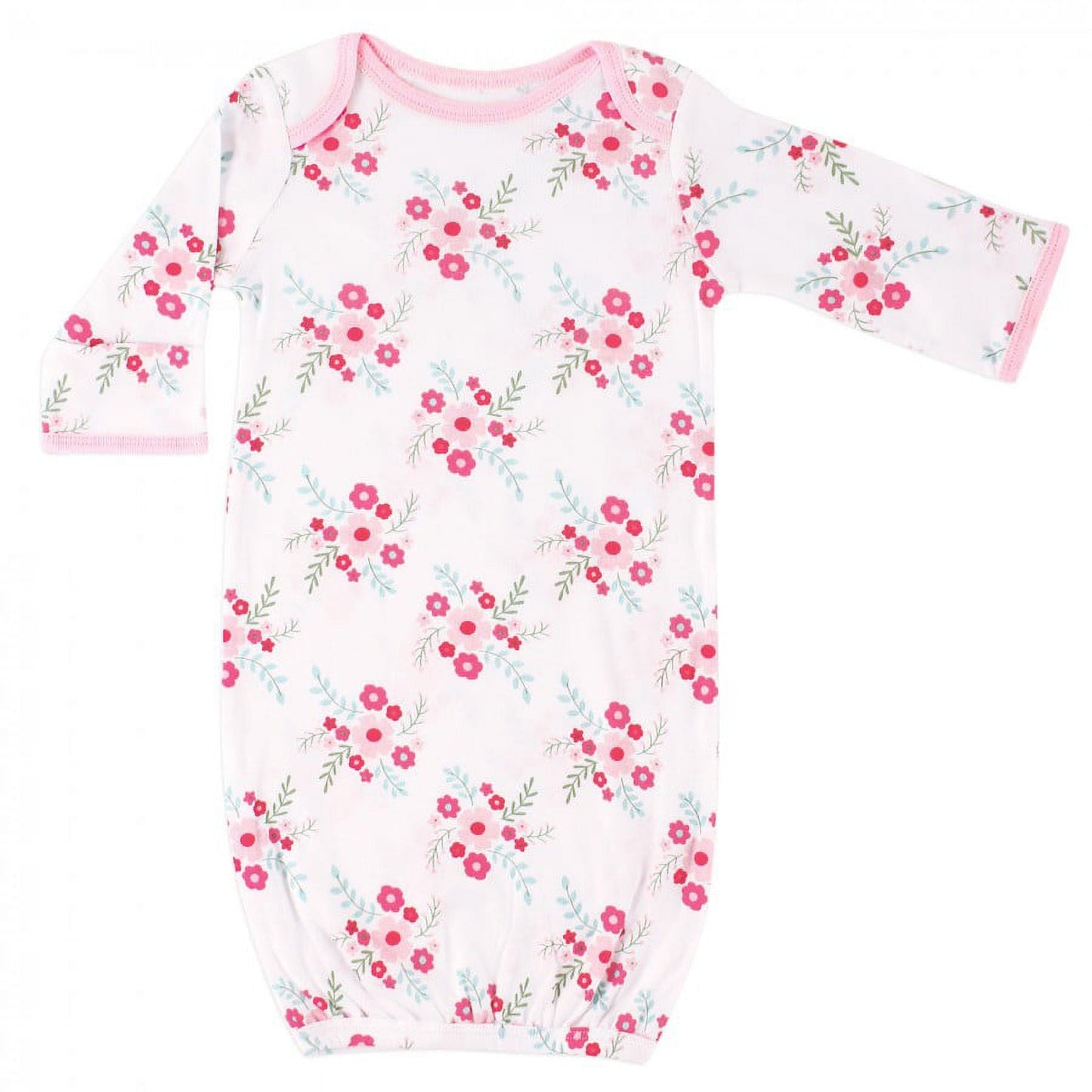 Luvable Friends Infant Girl Cotton Gowns, Pink Floral, Preemie/Newborn, 3-Piece