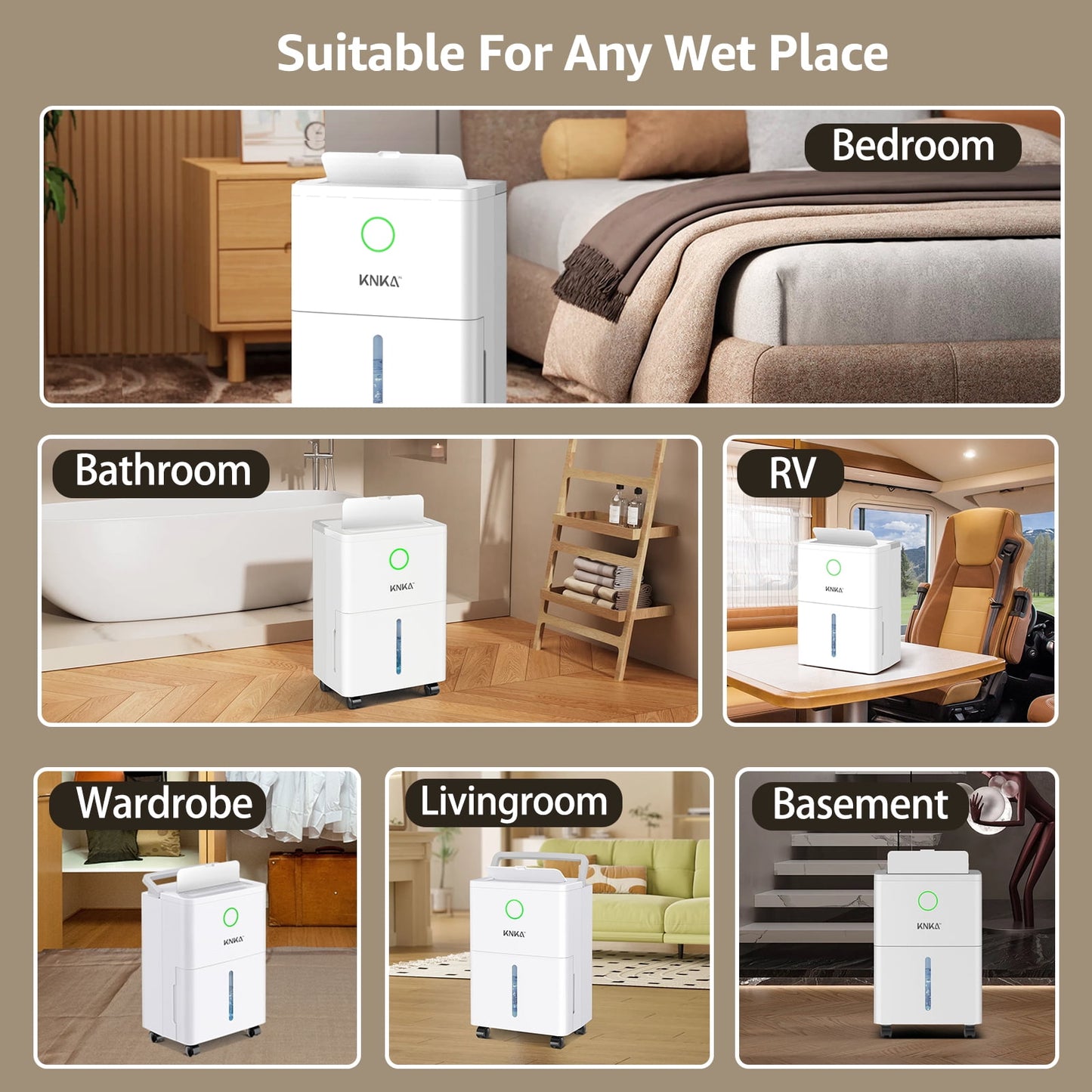 KNKA 19 Pints Dehumidifier for Home with Drain Hose, 1300Sq.Ft., Smart Humidity Control, LCD Display