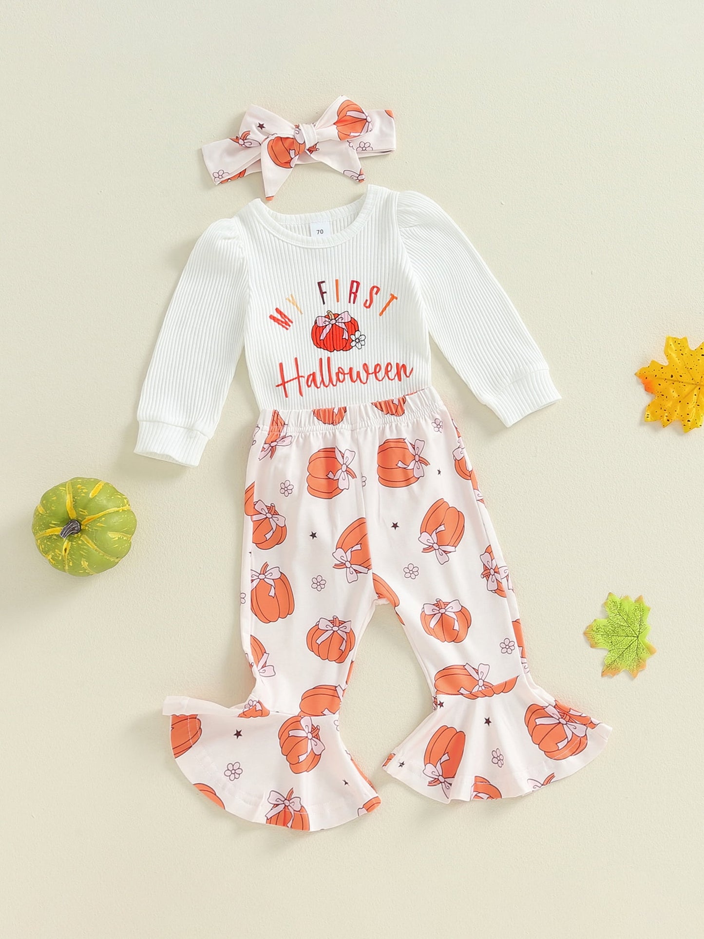 Baby Girl 3Pcs Set Halloween Outfits Long Sleeve Romper Pants and Headband Set Cute Holiday Clothes